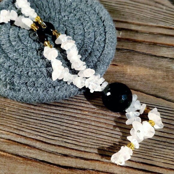 Handcrafted Rose Quartz Gunmetal Hematite Gemstone and Glass Beads Necklace - Picture 2 of 5